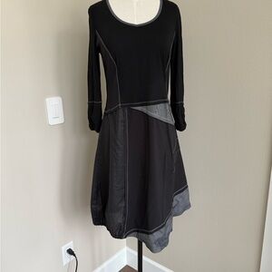 Chic Black & Grey Long Sleeve Dress with Asymmetric Hem